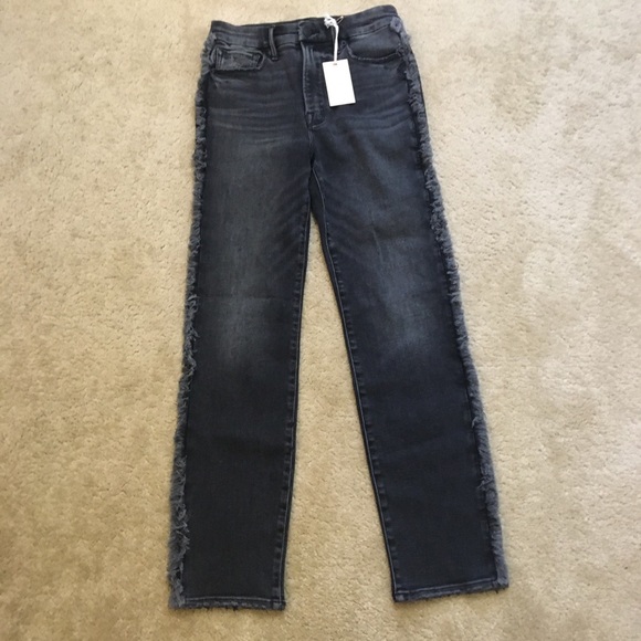 NWT Rare Good American Good Classic Fray Flex High Rise Fringe Gray Distressed 4 - Picture 13 of 14